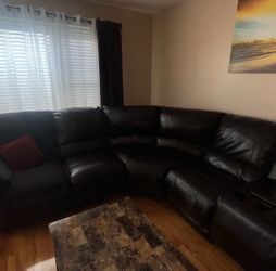 Theatre Style, All Black Faux Leather 3-Piece Sectional