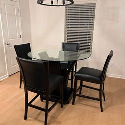 🌿 Black Wooden Round Glass High Top Dining Table Set| Same Day Delivery