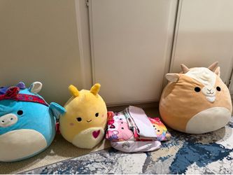 Squishmallow Full Sheet Set and 3 Squishmallow Plushies