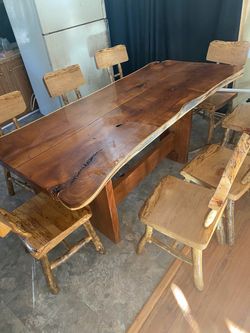 Live Edge Wood Dining Table with 6 Chairs