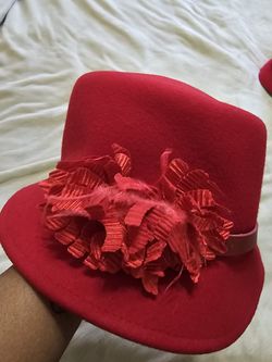 Red Felt Church Hat With Flower