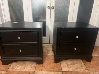 Black Nightstands with Drawers – Set of 2