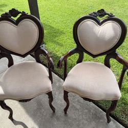 Rare Vintage Hand-Carved Heart Back Armchairs 