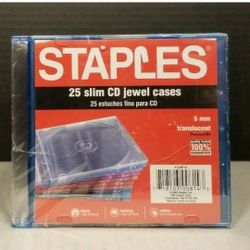New CD/DVD/Blu-Ray Universal 25 Slim Jewel Cases 3 Assorted Colors