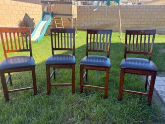 Set of 4 Wood Counter Height Bar Stools