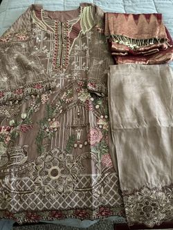 Chiffon Brand New Gold And Maroon Suit