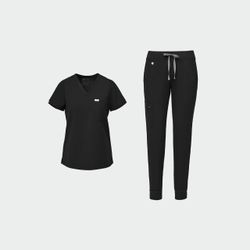 FIGS The Set Women’s Black Catarina Scrub Top & Black Zamora Jogger SIZE SMALL