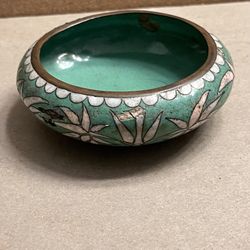 Vintage Green Trinket Chinese Made Cloisonné  