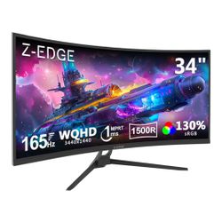 ☆ Z-Edge 34" Curved Gaming Monitor, WQHD 1440P 165Hz 144Hz PC Monitor, MPRT 1ms, 21:9 Aspect Ratio, 1500R, 16.7M Colors, 3000:1 Contrast, UG34 Framele