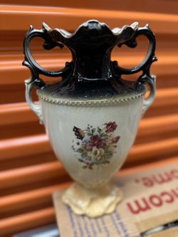 Antique English Pair Vase 1900s Orange Black Gold