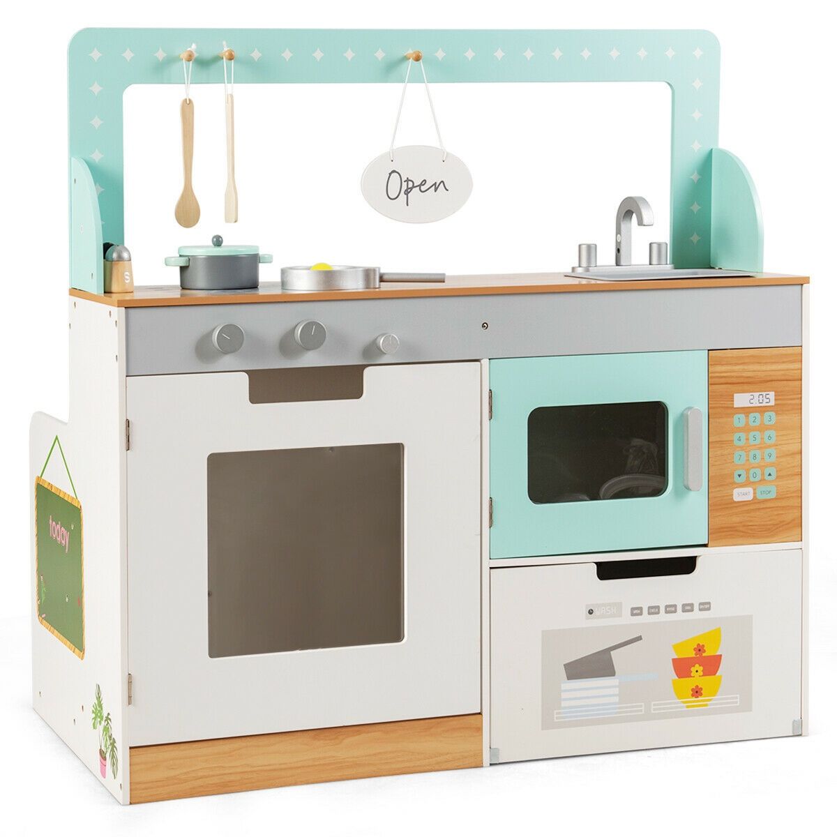 Heavyduty 2 in 1 Kids Play Kitchen & Diner Restaurant Wooden Pretend