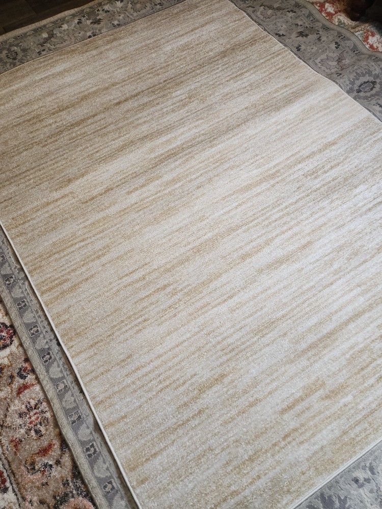 New. Nourison Essentials 5×7 #1 Rated Indoor/Outdoor Area Rug! Champagne & Ivory. Hose Clean.