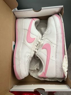 White and pic Air Force ones