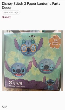 Disney Stitch 3 Paper Lanterns Party Decor New With Tags