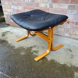 Mid Century Modern Westnofa Teak Black Leather Ottoman Vintage 