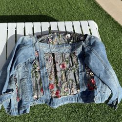 Sheer Embroidered Denim Jacket