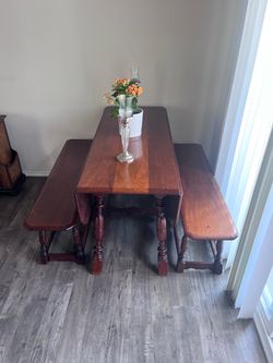 Solid wood table antique with benches