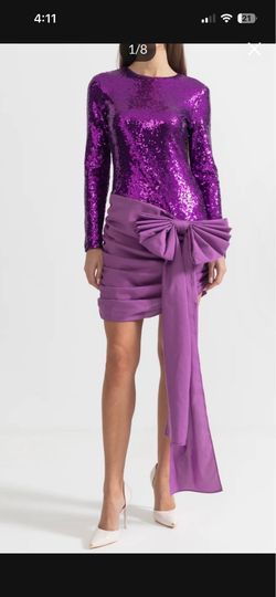 Women’s Purple Sequin Party Dress with Oversized Bow – Size L (8–10)