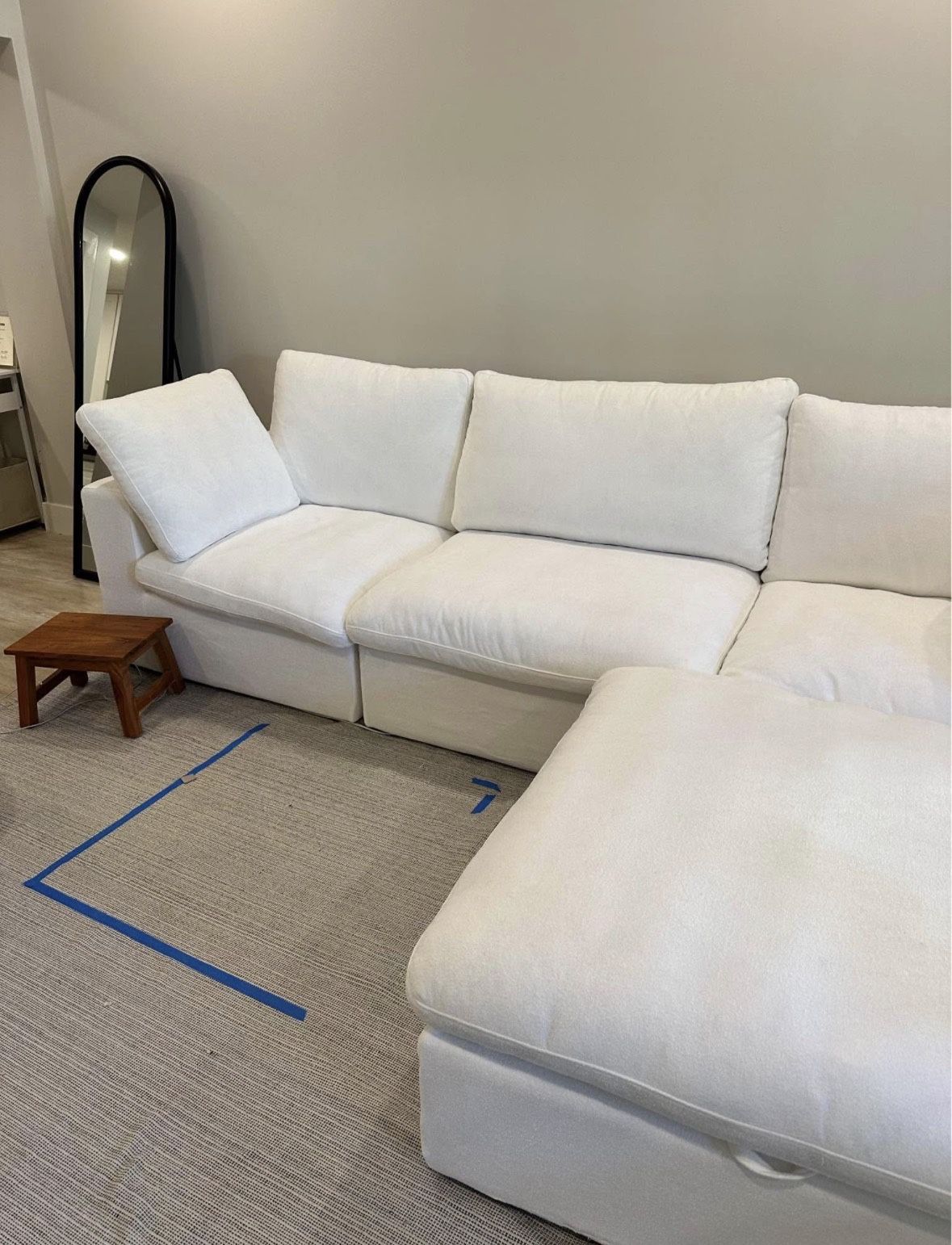 Brand new linen white cloud couch with reversible ottoman