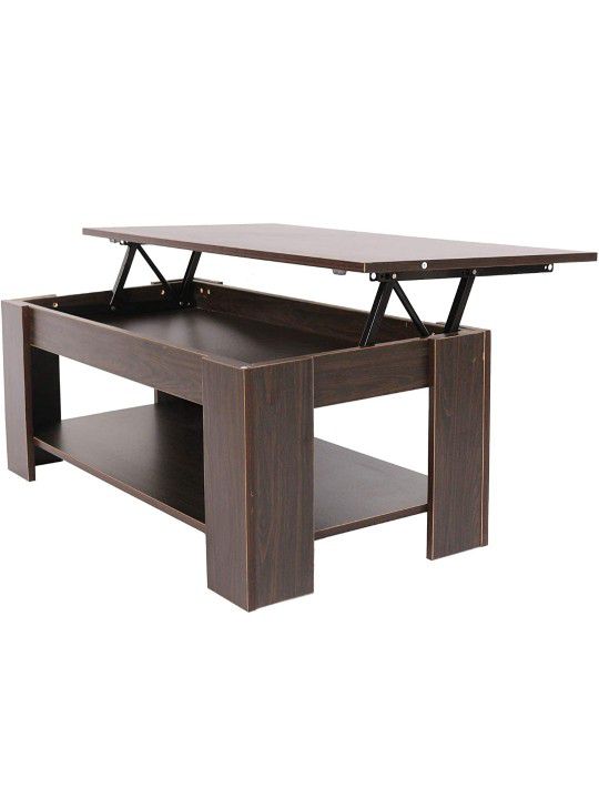 Modern Lift Top Coffee Table, with Pop-Up Hidden Compartment and Storage Shelves, for Living Room Reception Room Office, Minimalist Basic Accent Cente