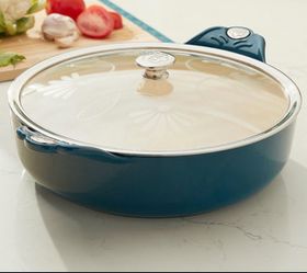 Mi Cocina cookware Princess House Blue Ceramic Casserole Dish with Glass Lid/Cacerola de Cerámica Azul Princess House con Tapa de Vidrio
