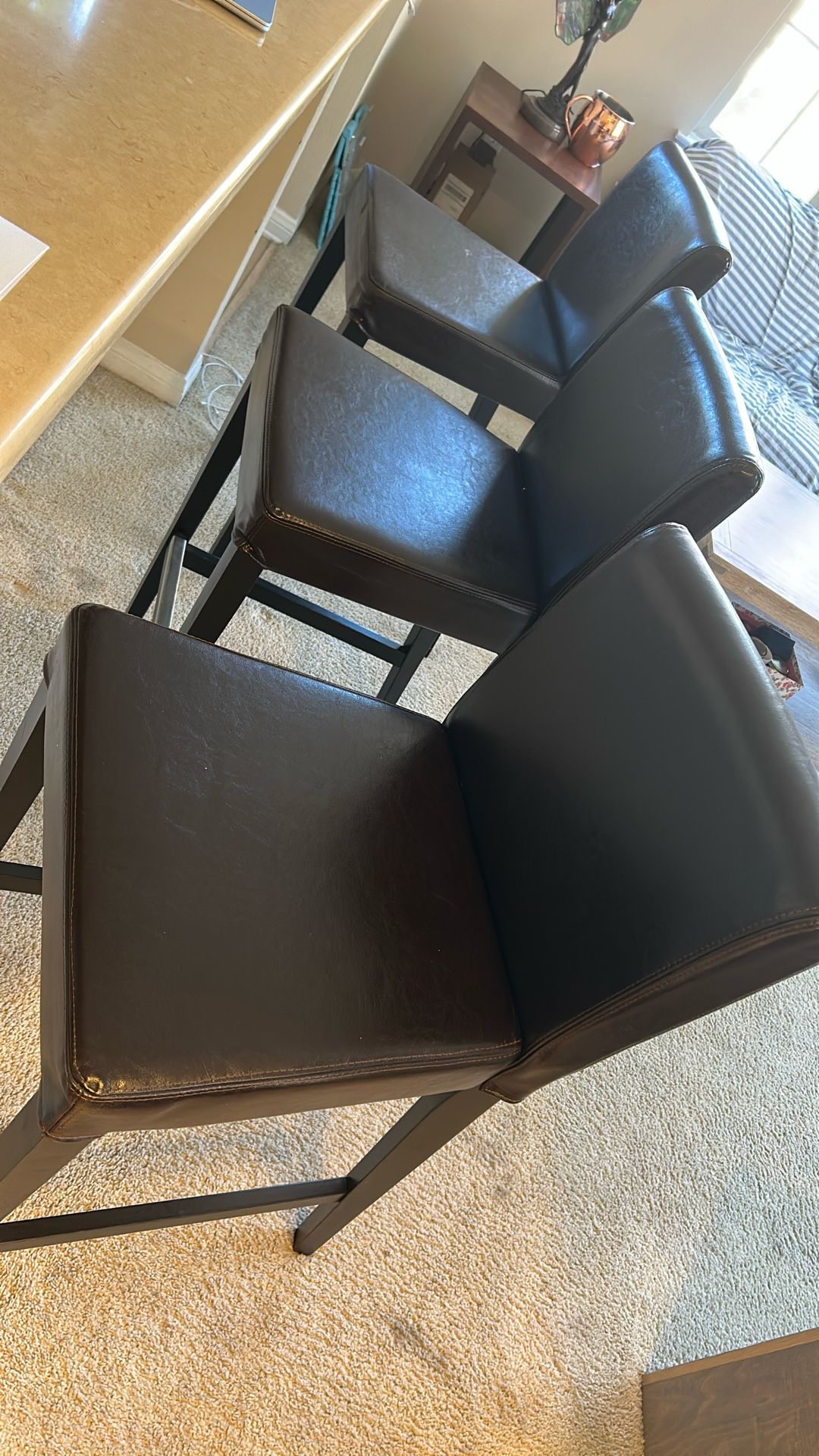 Three Leather Bar Stools