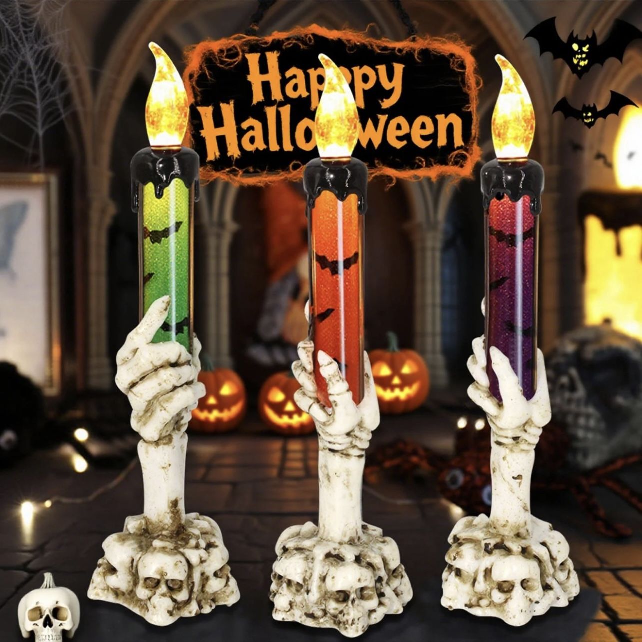 3-Count Halloween Skeleton Candle Holders Skeleton Finger Batteries Not Included