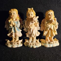 Set of 3 Vintage 9" Resin (DWK 2003) Guardian Angel Figurines Representing Faith, Hope, & Love. 