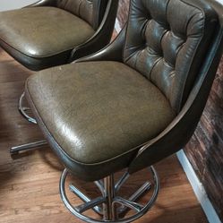 Vintage Countertop Height Leather Stools 