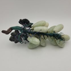 Grape Cluster MCM Green Jade Stone Glass Vintage Speckled Jadeite Slate Leaves