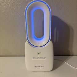 White Bladeless Personal Desktop Fan With Light New In Box