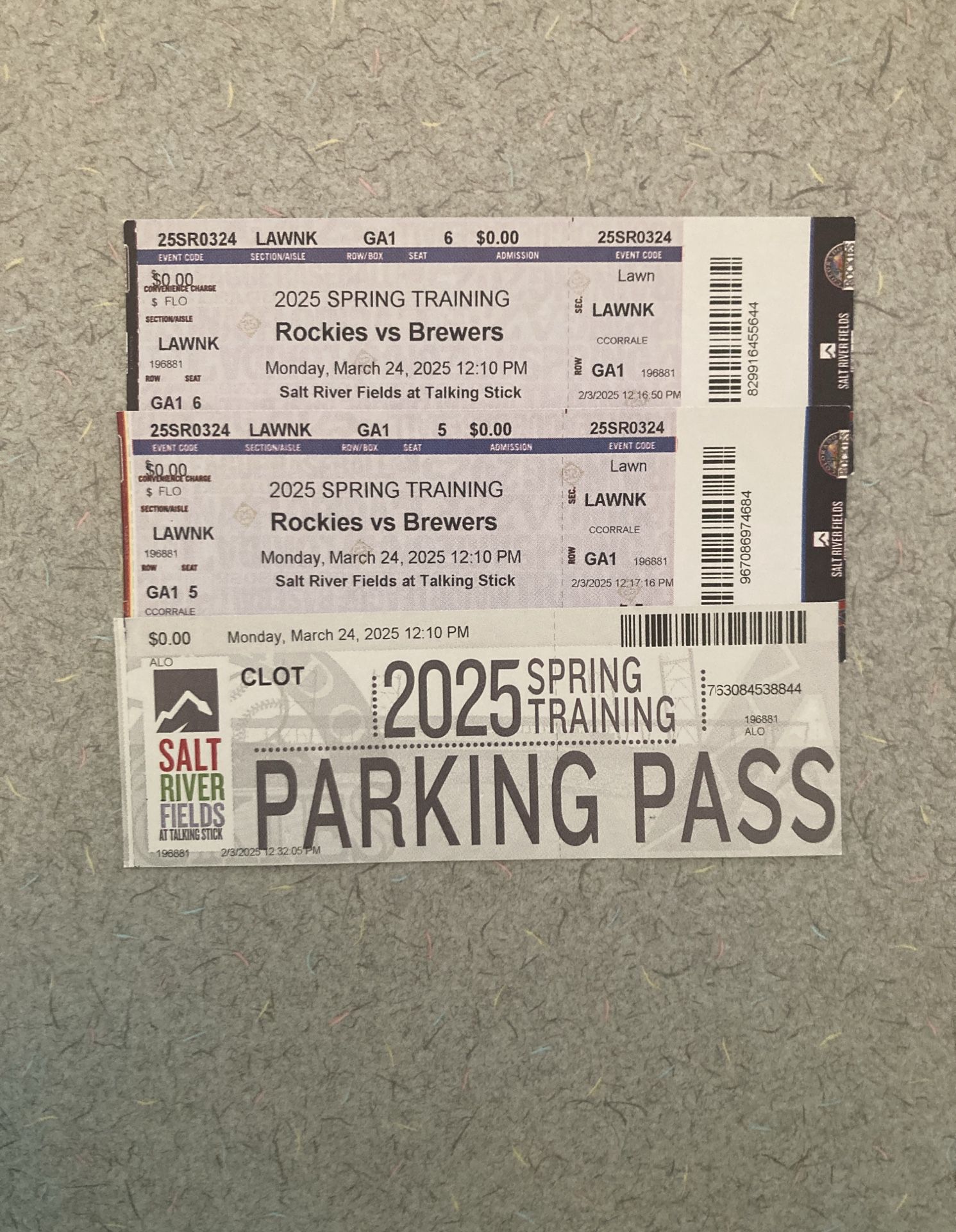 Spring Training Tickets! Rockies V. Brewers. Monday, March 24, Salt River Fields