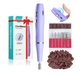 C42 Cordless Nail Drill File with Stepless Speed Control, Purple Professional for Acrylic Gel Dip Powder Polish, Rechargeable Portable Manicure Pedicu