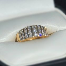 14K solid Yellow Gold Cocktail 1 CTW Diamond Ring Channel settings sz 6