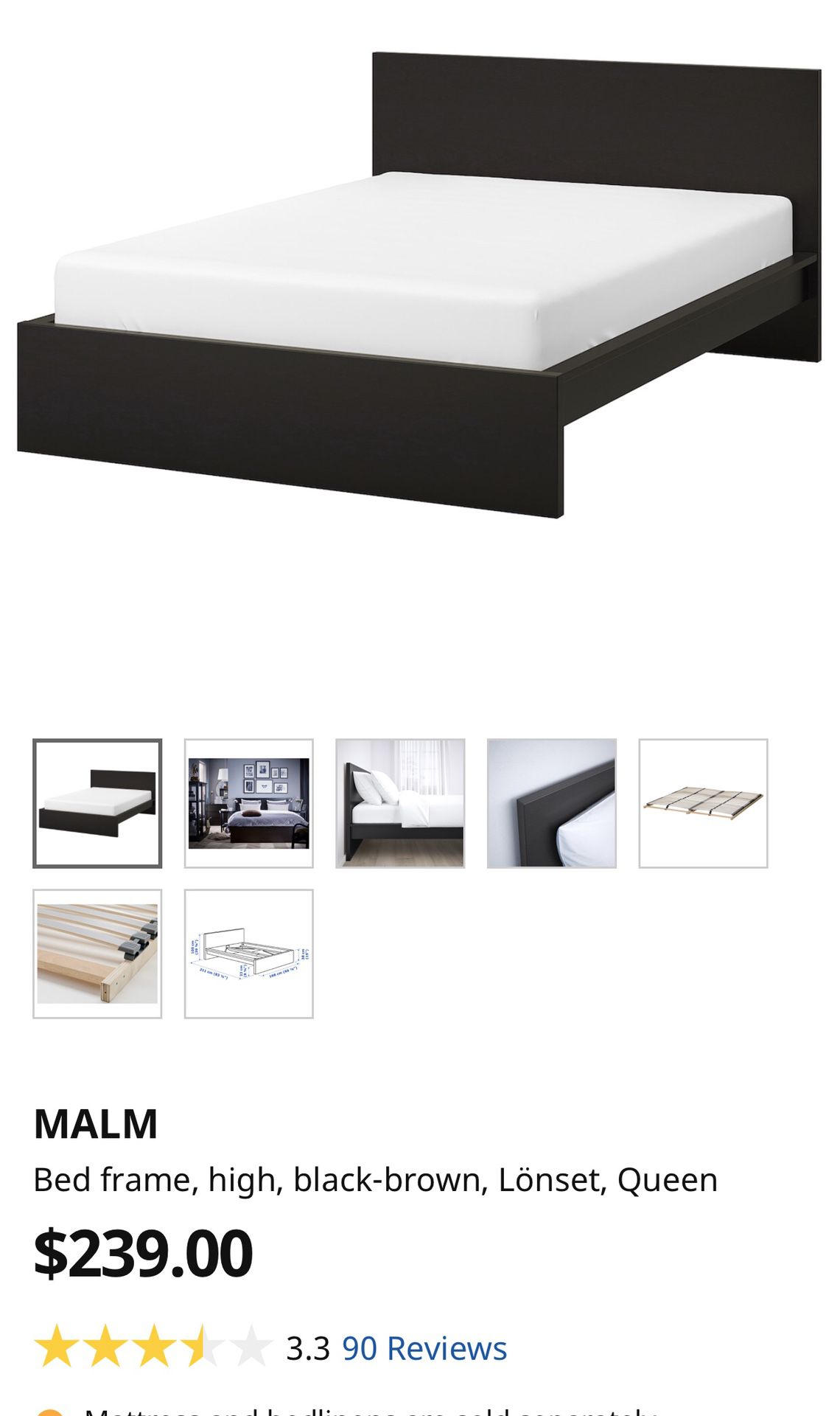 IKEA black Malm (lonset) bed frame (QUEEN)