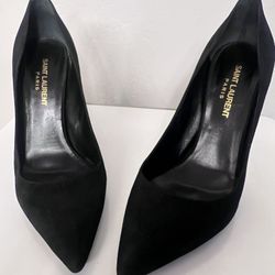Saint Laurent Zoe 105 Suede Leather Pumps Black 37.5 EU or 6.5 US