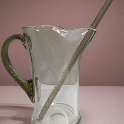 Vintage Martini Pitcher with Stirring Stick 8.5" H Twisted Amber Glass Handle & Stick