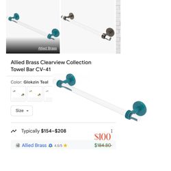 Allied Brass CV-41D-18-GLT Clearview Collection 18 Inch Towel Bar With Dotted Accents, Glokzin Teal 22 Inch Glokzin Teal