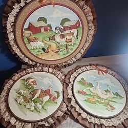 Completed Needlepoint Festuring A Farm Scene Picture Lot Of 3