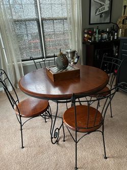 Wood and Solid Wrought Iron Dining Set