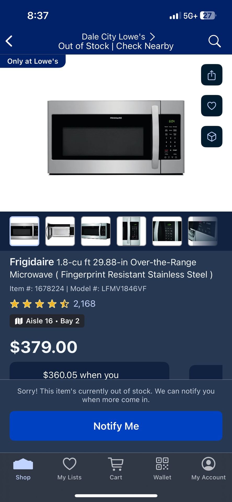 Frigidaire 1.8-cu ft 29.88-in Over-the-Range Microwave (Fingerprint Resistant Stainless Steel )