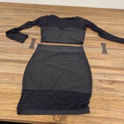 Nylon Black Skirt Set
