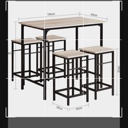  Haotian Industrial Style Dining Set-1 Table and 4 Stools,Breakfast Table,Home Kitchen Restaurant Bar Set,OGT11-N