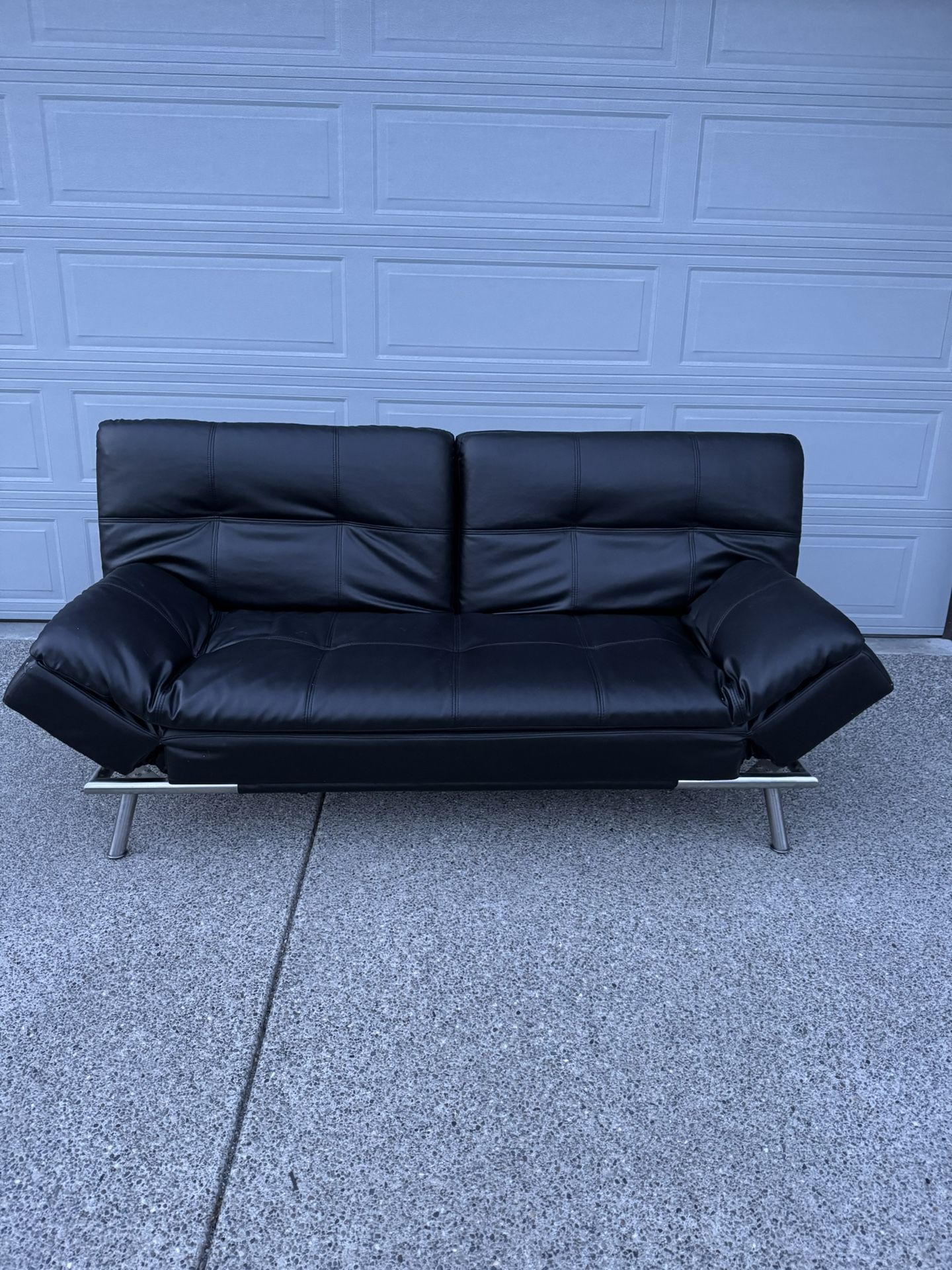 Black leather like vinyl folding futon sofa bed