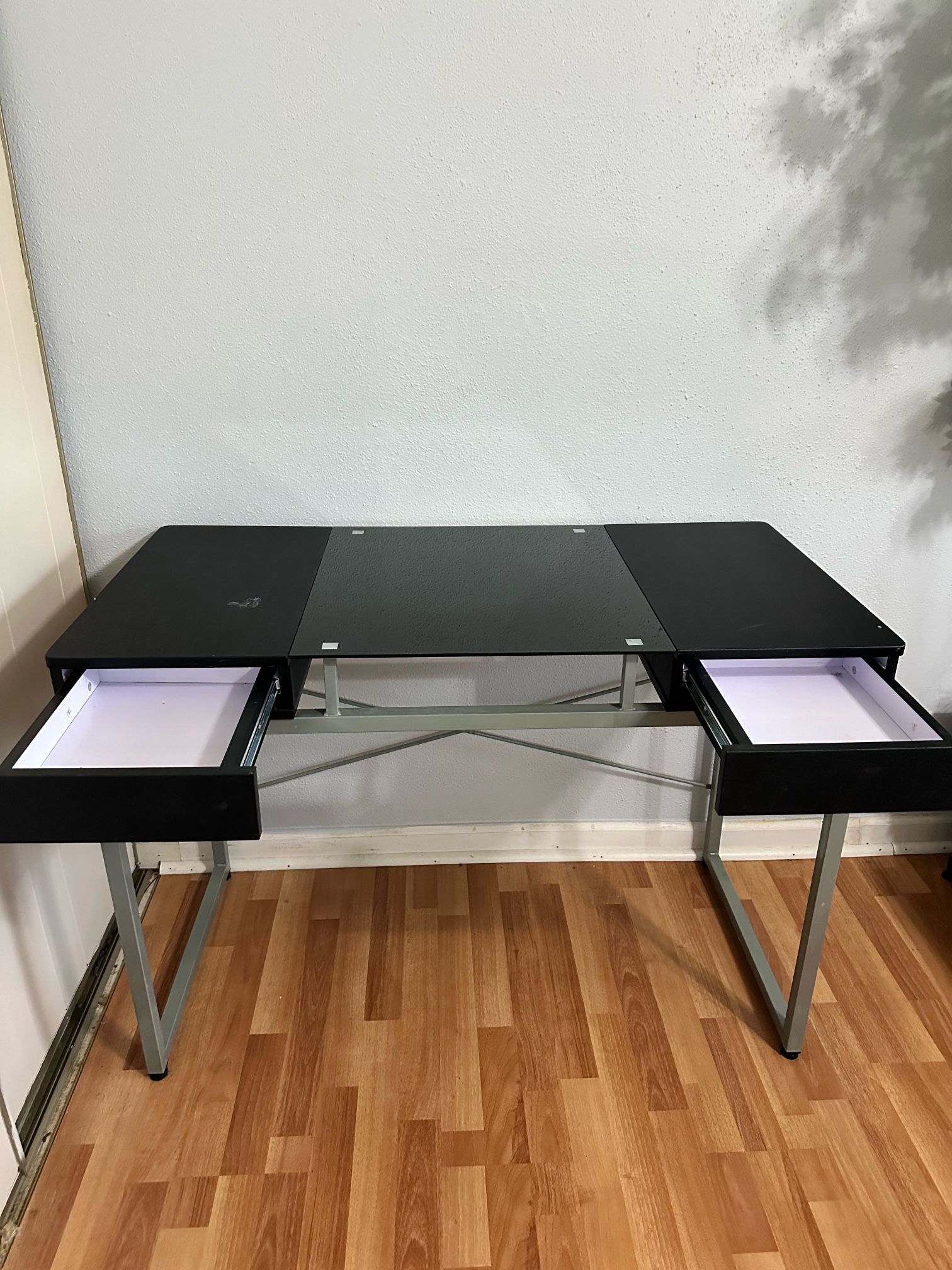 Modern Glass-Top Desk w/ 2 Drawers