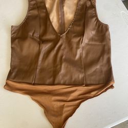 Tan leather bodysuit 