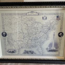 Spectacular 1850 TALLIS RAPKIN United States Atlas/Map W/ Gorgeous Sculpted Frame & Museum Quality Glass & Matting!