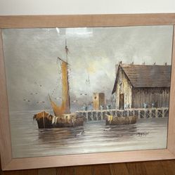 Vintage Framed Seascape Oil Painting Signed Morgan 23x19”