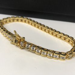 14k Gold Plate (stamped )  Simulated Diamonds Stones Tennis bracelet