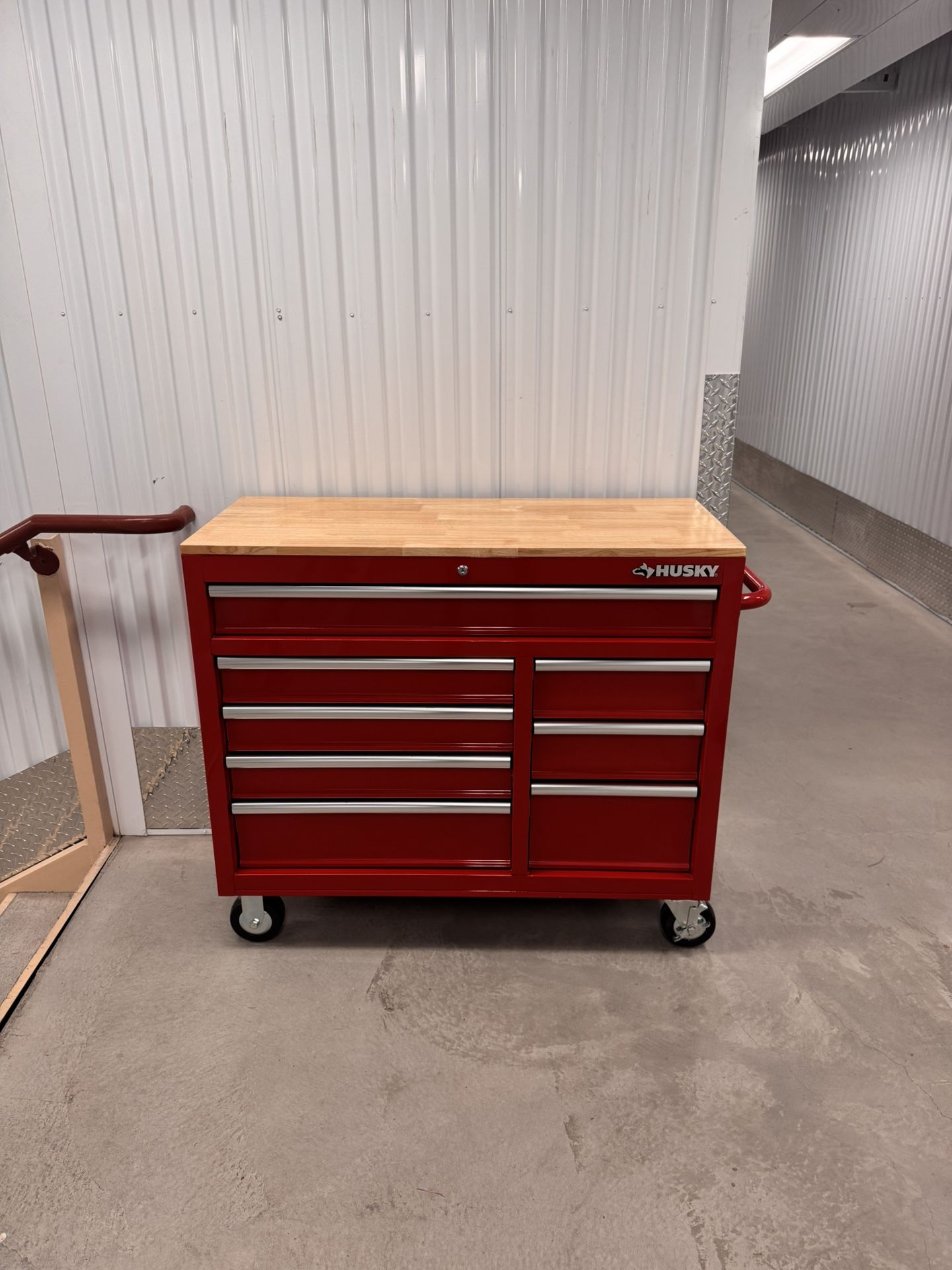 Husky 42” Red Tool Chest / Workbench – Like New – Soft Close Drawers – Power Strip – Both Keys – Fresh Liners
